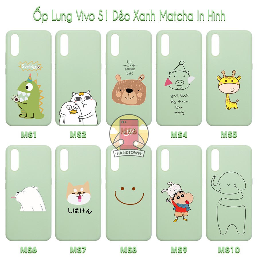 [Mã ELORDER5 giảm 10K đơn 20K] Ốp Lưng Silicone Vivo S1 Dẻo Hình Dễ Thương Màu Xanh Matcha