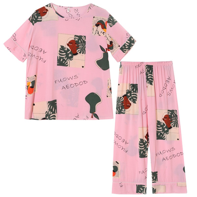 NEW Bộ Pijama Ngắn Tay In Họa Tiết Thời Trang Cho Nữ