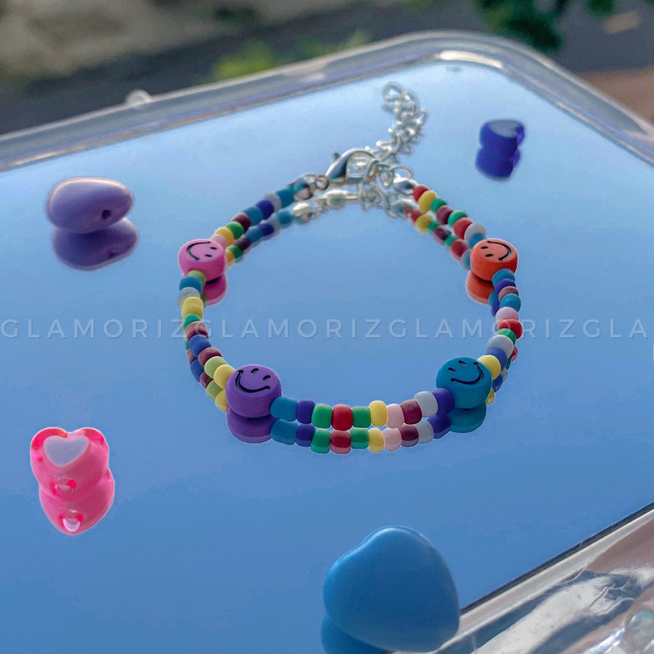 Vòng tay handmade hạt cườm 🌈 𝑺𝑴𝑰𝑳𝑬𝒀 𝑮𝑹𝑰𝑭𝑭𝑰𝑻𝑯 🌈 cầu vồng phối mặt cười sắc màu thời trang | Made by Glamorizzz |