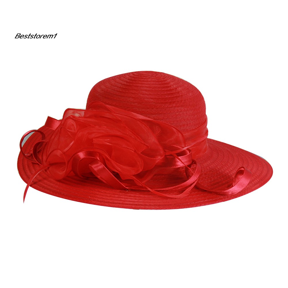 Beststore_Fashion Women's Organza Floral Wide Brim Kentucky Derby Church Dress Sun Hat