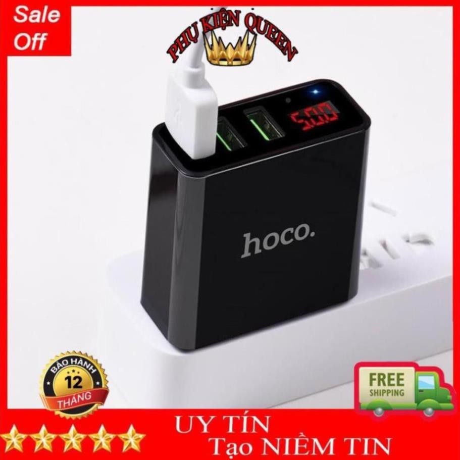 Cóc Sạc 3 Cổng USB Hoco C15 có màn hình LCD hiển thị điện áp - Hàng Chính Hãng