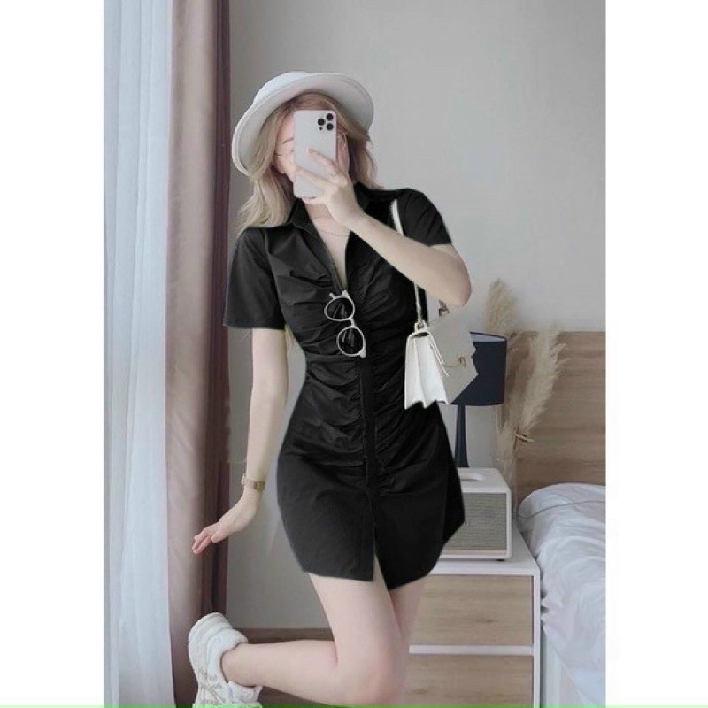 Đầm sơmi nhún eo 5M
