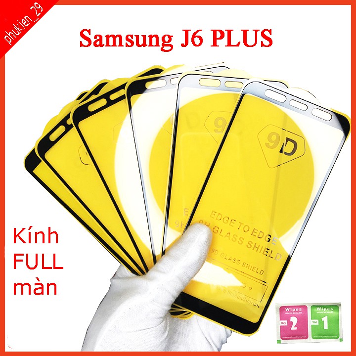 Kính cường lực Samsung J6 Plus  full màn hình, Ảnh thực shop tự chụp, tặng kèm bộ giấy lau kính taiyoshop2