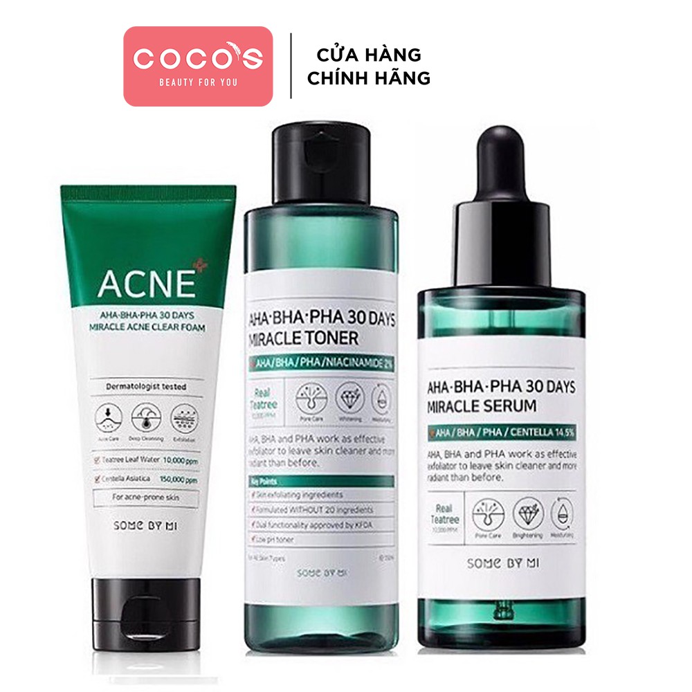 Bộ 3 sản phẩm Dưỡng Da "Thần Kỳ" SOME BY MI AHA-BHA-PHA 30 Days Miracle (TONER+SERUM+SỮA RỬA MẶT)