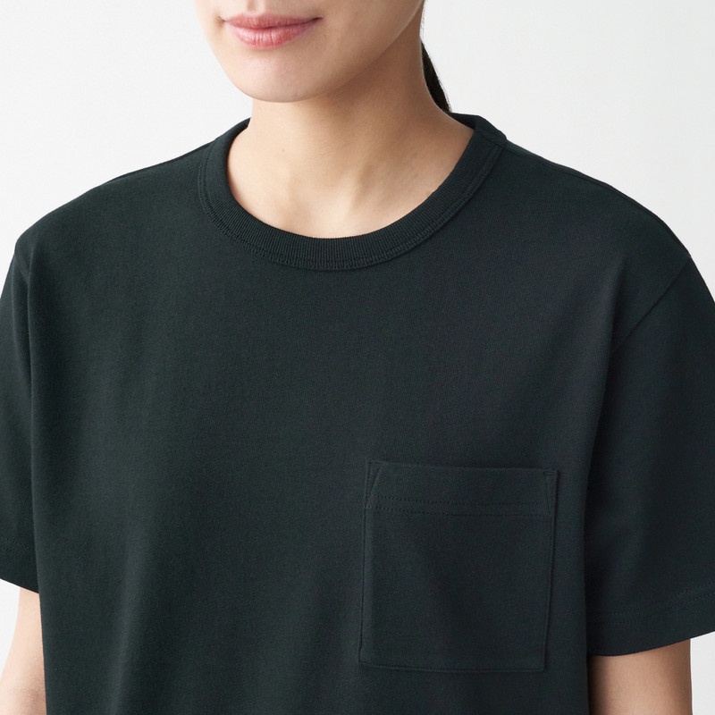 Muji Áo Thun Vải Jersey Sợi Dày Cổ Tròn Ngắn Tay Nữ