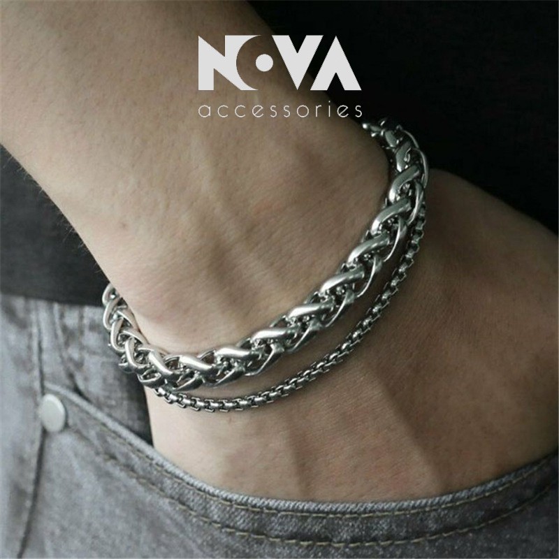 Lắc xích kép bản dày - Double Chains Nova - Vòng tay xích nam nữ unisex - phong cách retro vintage thời trang