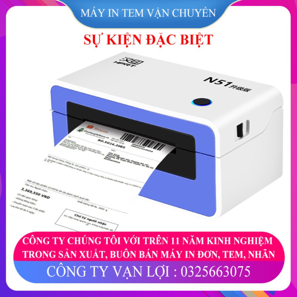 COMBO MÁY IN NHIỆT HPRT N51+GIẤY IN ĐƠN HÀNG+KỆ ĐỂ GIẤY SIÊU NÉT TỐC ĐỘ CAO