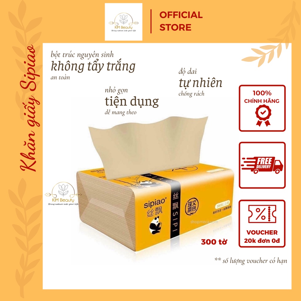 Khăn giấy gấu trúc siêu dai, loại 1 giấy ăn sợi tre an toàn không chất tẩy trắng (300 tờ/gói)