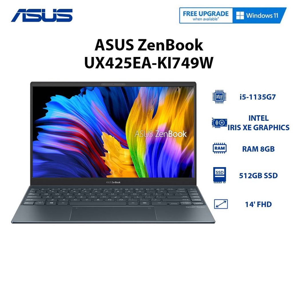 [ELGAME20 giảm 10%]Laptop ASUS ZenBook (UX425EA-KI749W) i5-1135G7 | 8GB | 512GB | 14' FHD