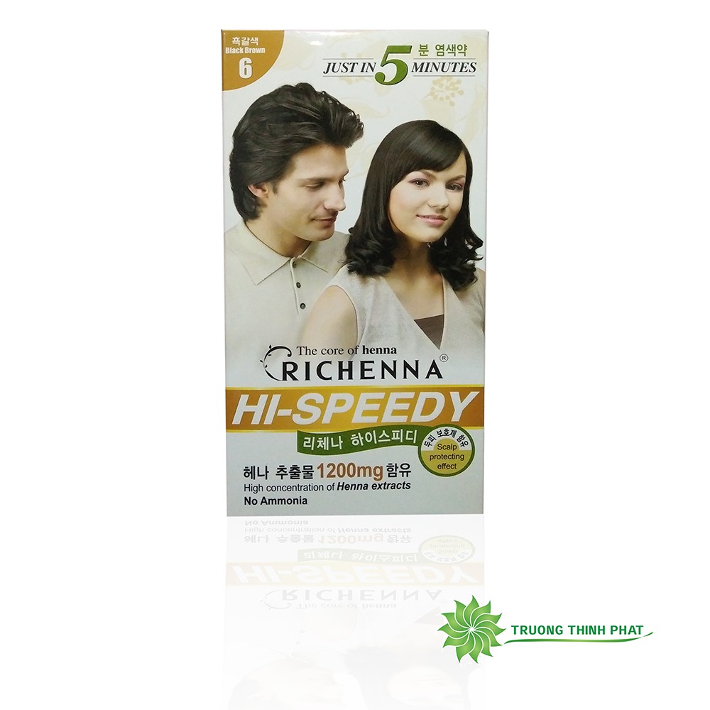 Nhuộm tóc phủ bạc thảo dược Richenna Hi-Speedy 60/60g (6 màu lựa chọn)