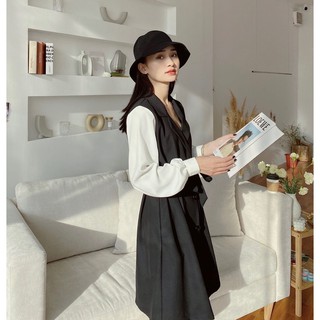 Váy cổ vest tay phối
