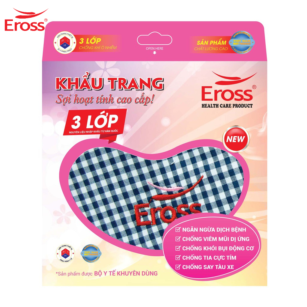 Khẩu Trang Sợi Hoạt Tính Nhập Khẩu Hàn Quốc Eross size M người lớn 3 Lớp Công Nghệ nano Sliver Kháng Khuẩn Eross