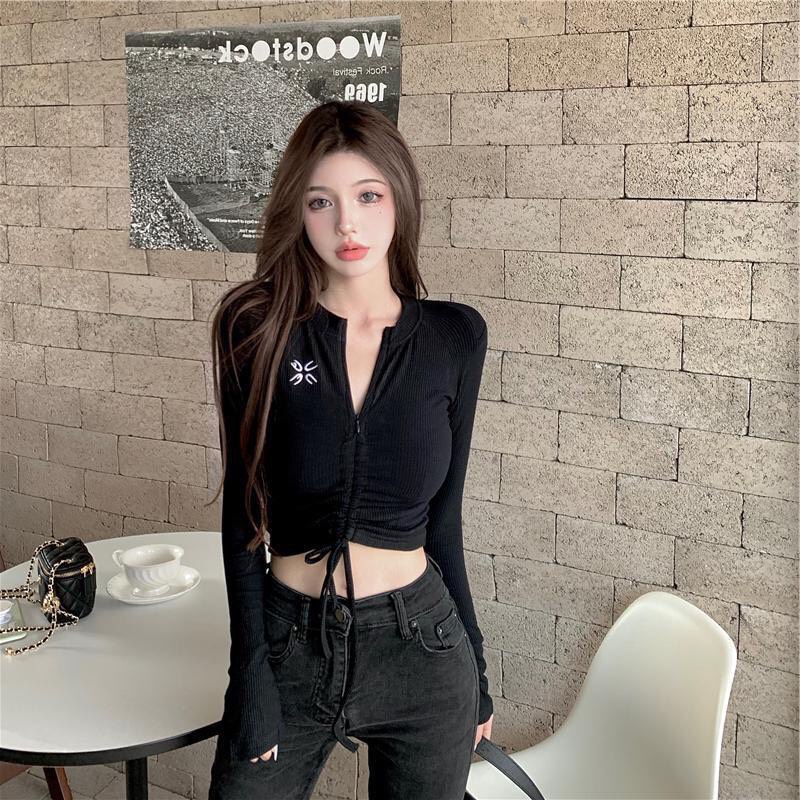 Áo croptop rút day tay dài 3 màu  KÈM ẢNH THẬT