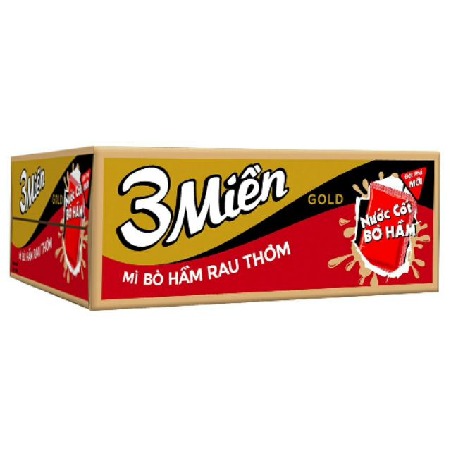 Mì 3 miền Gold Bò hầm rau thơm thùng 30 gói x 75g