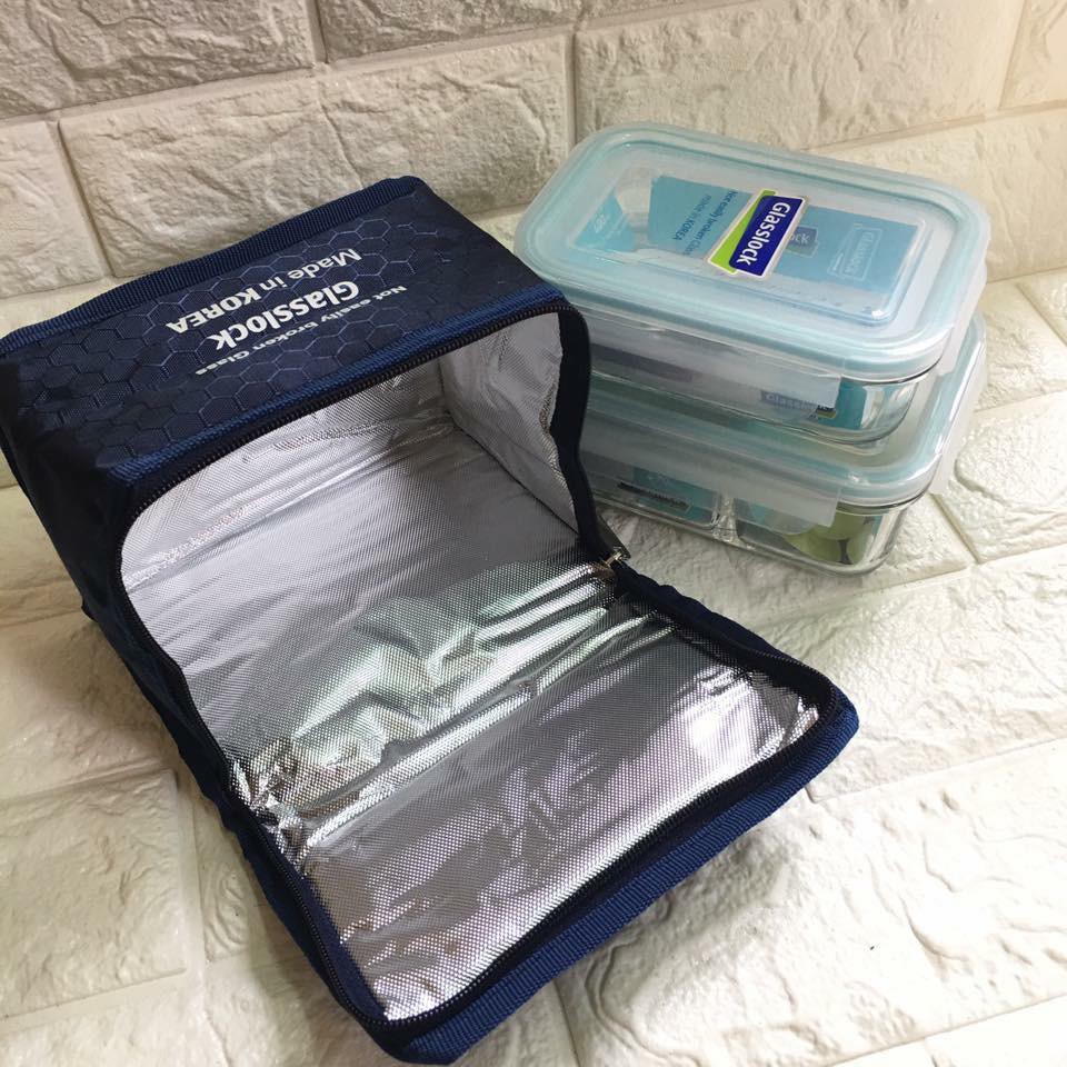 Set 2 hộp đựng cơm văn phòng GLASSLOCK 400ml kèm túi giữ nhiệt