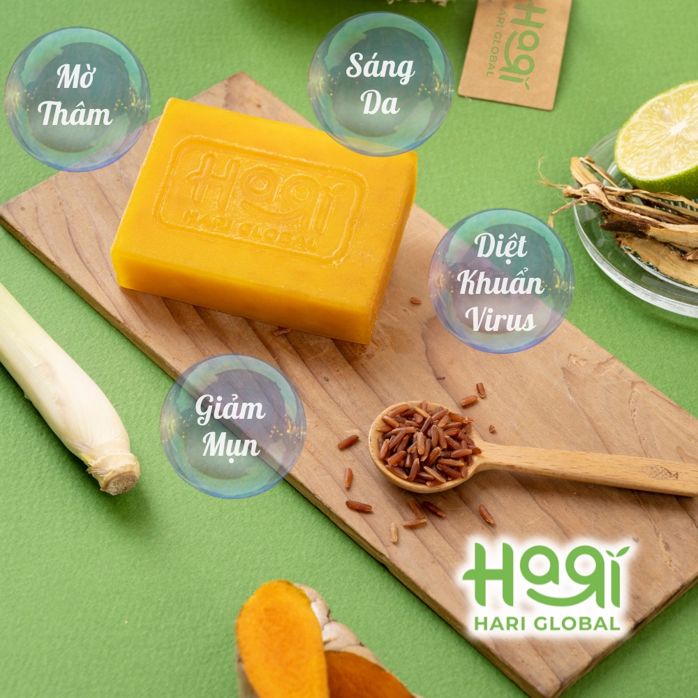 Xà bông nghệ tươi HARI hương chanh sả, TẶNG túi tắm tạo bọt sáng da giảm thâm diệt khuẩn, xà phòng nghệ tốt cho sức khỏe | BigBuy360 - bigbuy360.vn