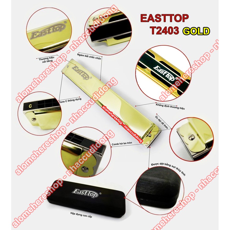Kèn harmonica Tremolo 24 lỗ Easttop T2403 Key C Màu Bạc Phiên Bản Trước 2021