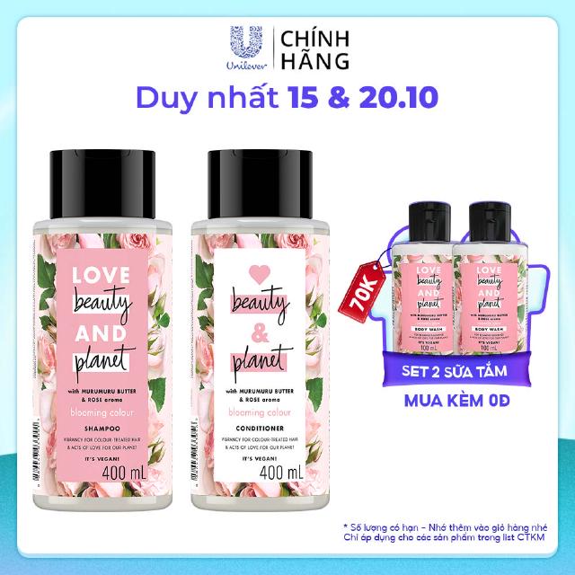 Bộ Sản Phẩm Dầu Gội Và Dầu Xả Thể Love Beauty And Planet Cho Tóc Nhuộm 400ml x 2