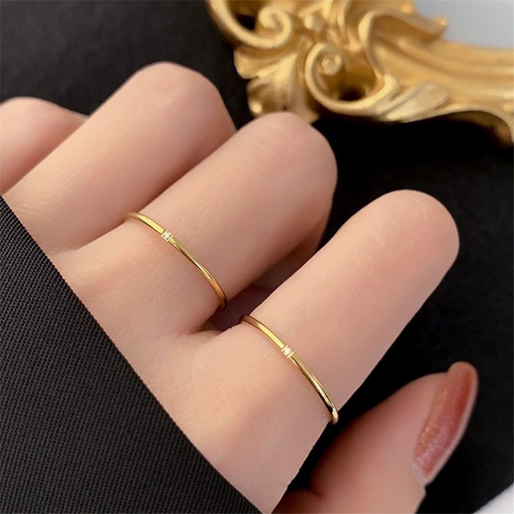 Nhẫn Thép Titan Siêu Mỏng Đính Kim Cương Giả Đơn Giản Thời Trang Hàn Quốc Cho Nữ
