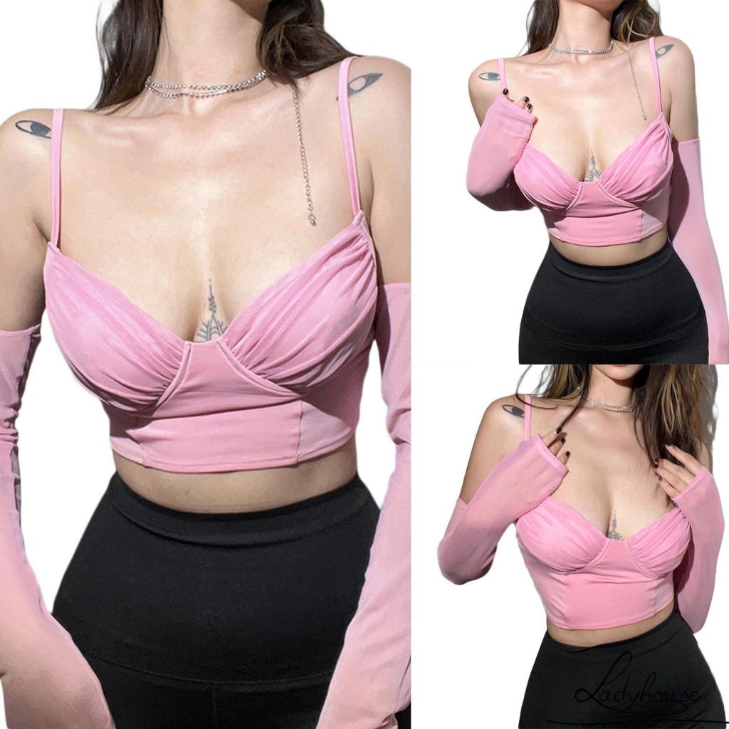 Áo croptop hai dây cổ chữ V màu sắc đơn giản dành cho nữ