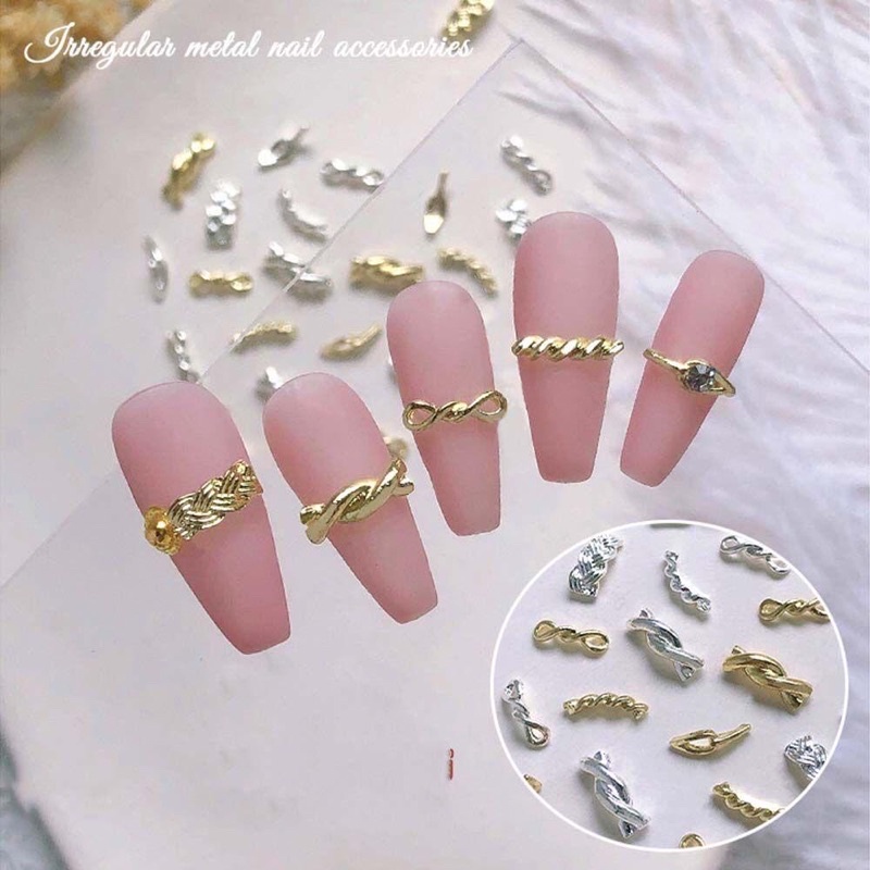 Charm nail phụ kiện inox vang-Set 10 charm