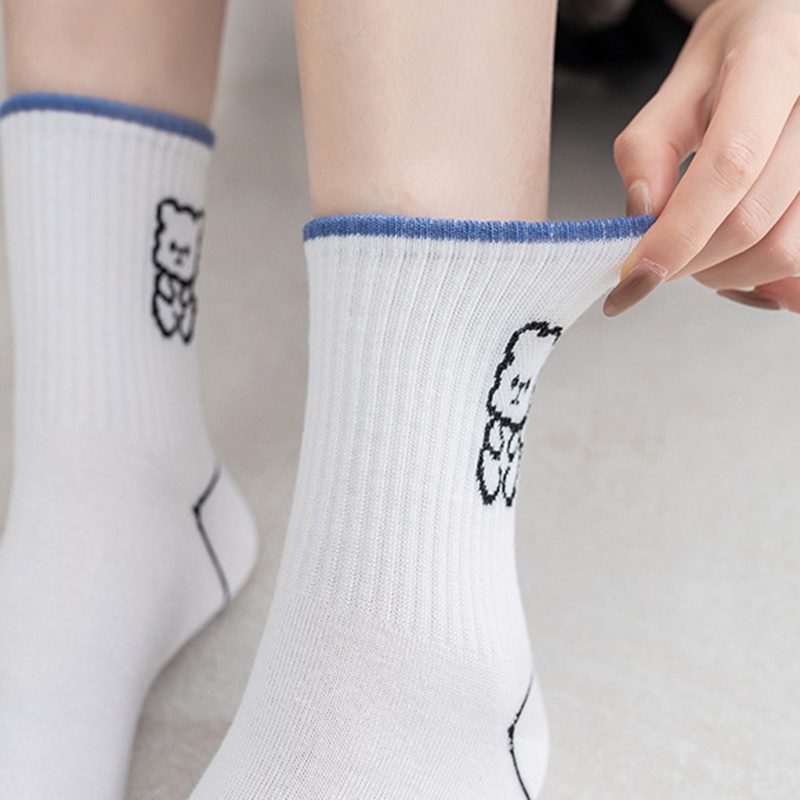 Vớ Kẻ Sọc Họa Tiết Gấu Hoạt Hình Dễ Thương Cho Nữ