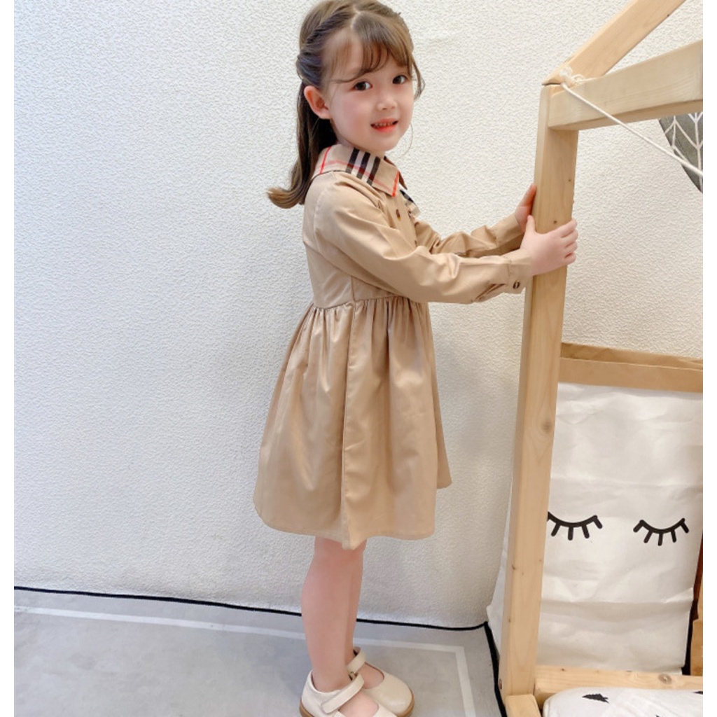 Váy thô bé gái,  váy thô kaki mềm cổ và vai phối BBR siêu sang cho bé