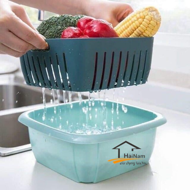 {FREE SHIP}Bộ Rổ Hoa Quả Vuông BASKEE 3 in 1 Kèm Chậu Có Nắp Đậy Chất Liệu Nhựa Cao Cấp
