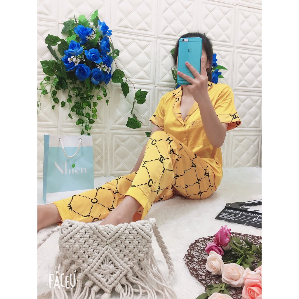 BỘ PIJAMA SATIN TAY NGẮN QUẦN DÀI CAO CẤP MS22