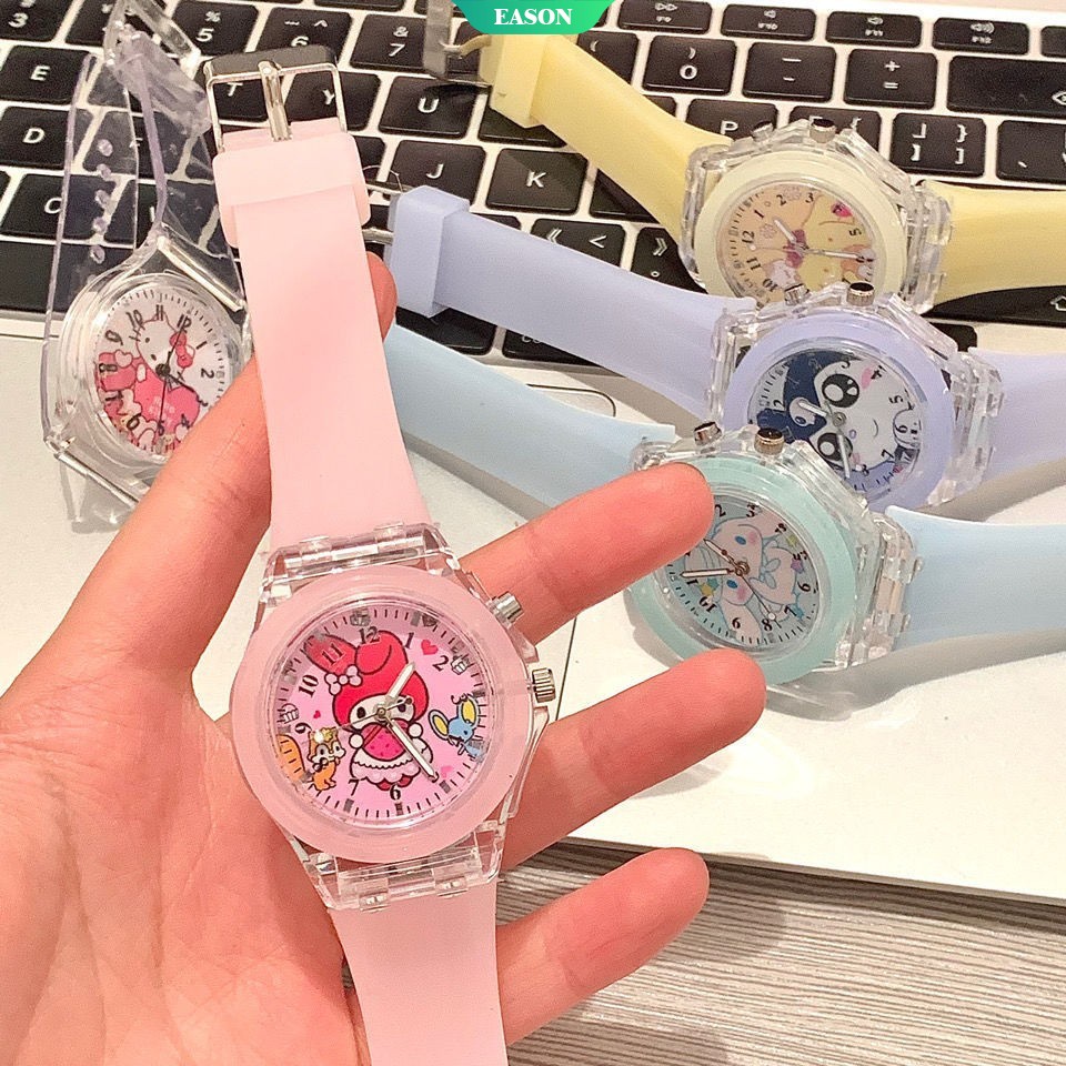 Đồng hồ đeo tay SANRIO WT330 họa tiết Kuromi My Melody dây silicon phát sáng nhiều màu dành cho bé gái
