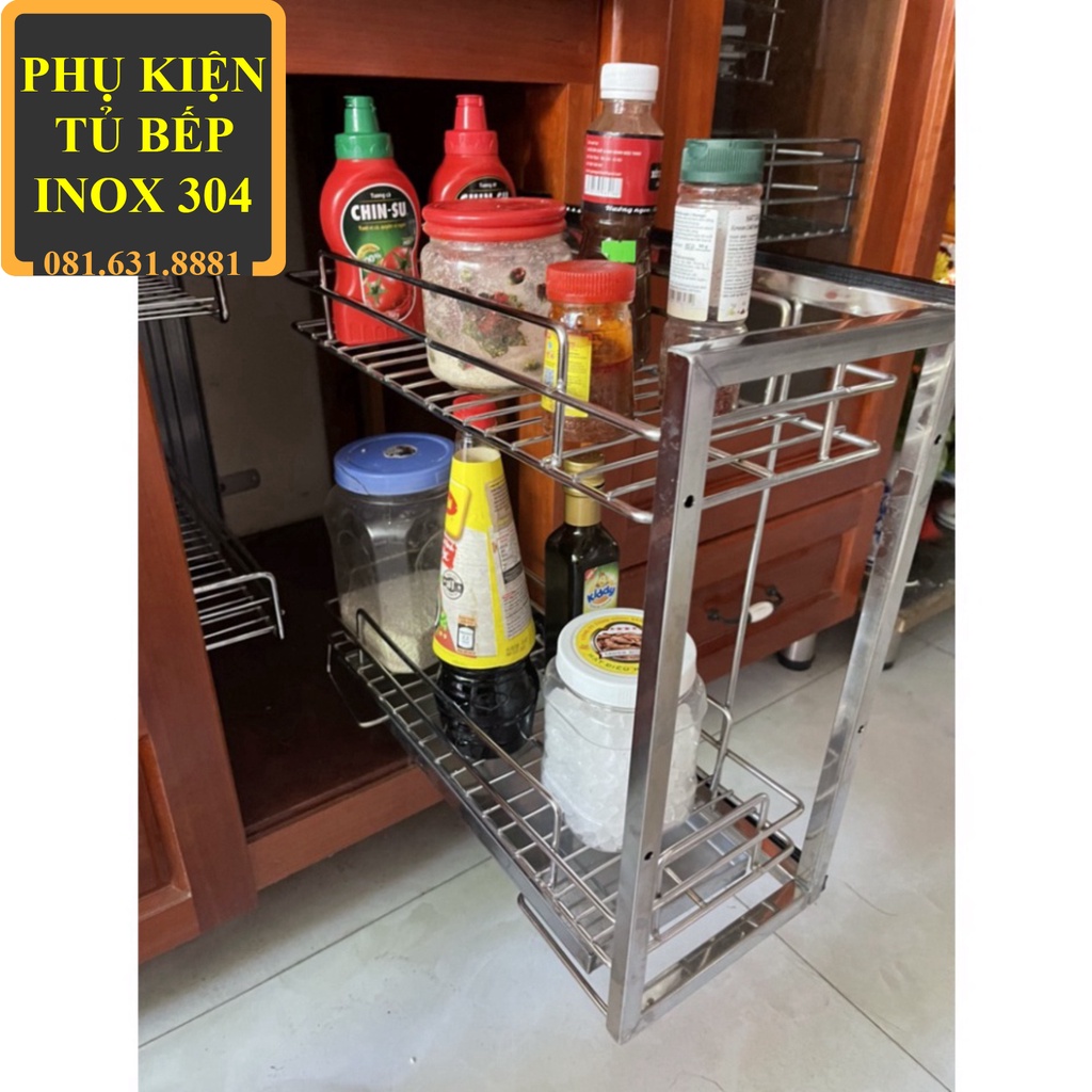 Giá để gia vị lắp tủ bếp inox có ray trượt kéo ra vào tiện lợi bền khỏe