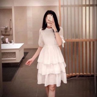 [ FREE SHIP ] Đầm trắng tầng tay nơ tiểu thư thích hợp đi tiệc - đi chơi Y HÌNH