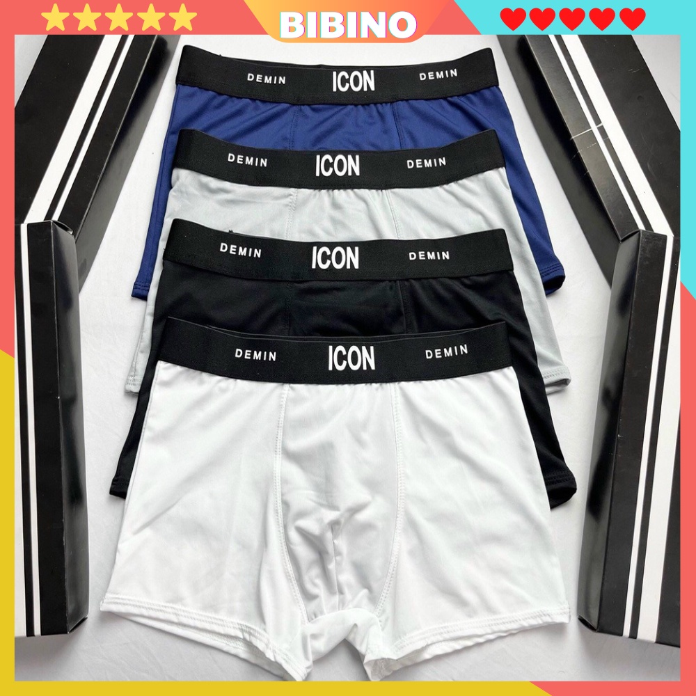 Quần lót nam cao cấp thun lạnh boxer thông hơi thoáng khí vải thun cotton mềm mịn co dãn bốn chiều cạp to ICON BIBINO