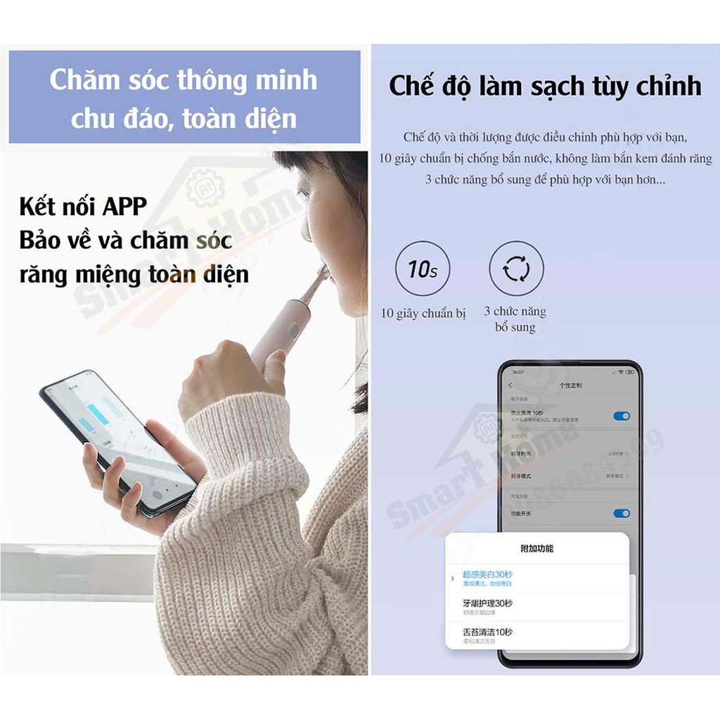 Bàn Chải Đánh Răng Điện Xiaomi T500 , Bàn chải điện Mijia Sonic T500 giảm tiếng ồn làm sạch sâu trong răng bảo vệ nướu