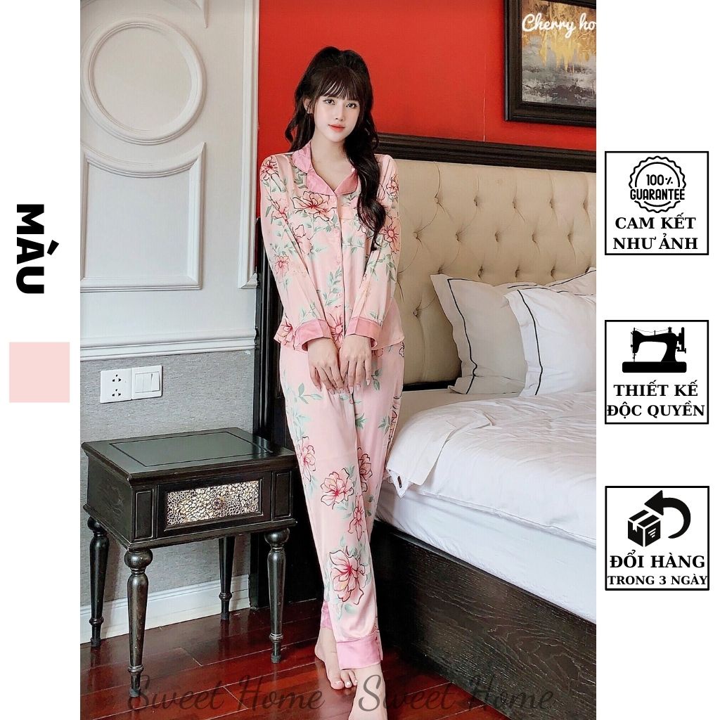 Đồ Bộ Ngủ Nữ Thoáng Mát Viền Họa Tiết Hoa Vải Lụa Cao Cấp D32 SWEET HOME