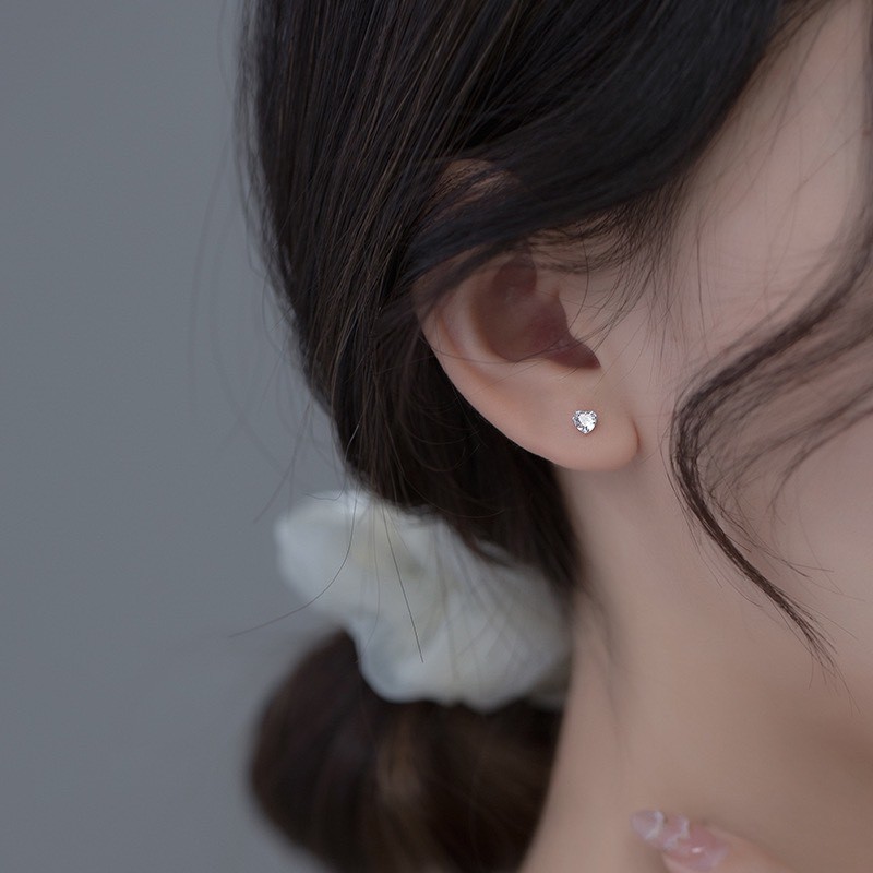 Bông tai bạc H.A.S đính đá hình tim 3mm-4mm-5mm - HBT35,36