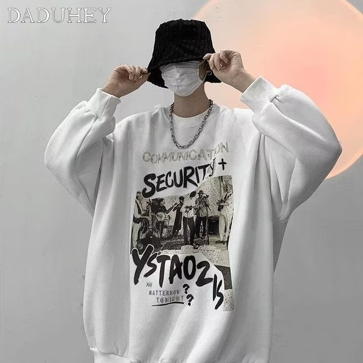 DaDuHey Men's Spring and Autumn Loose Hong Kong Style Long Sleeve T-shirt Ins Fashion Brand Printing Top 2022 New Bottoming Shirt