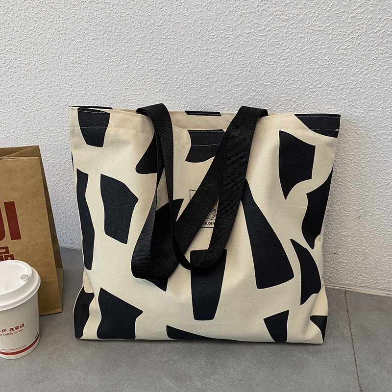 Túi tote túi vải canvas mềm phong cách Hàn Quốc có khóa miệng ngăn phụ bên trong họa tiết chữ đơn giản đi chơi đẹp T1005