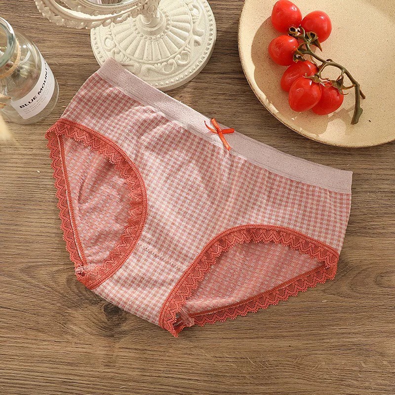 Quần Lót Nữ Cotton Viền Ren Kháng Khuẩn,Quần chip nữ Kẻ ô Cao Cấp Nhiều Màu Dễ Thương