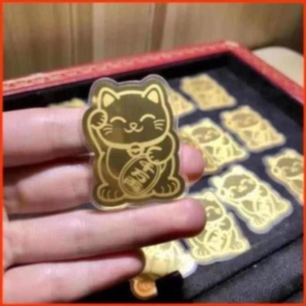 [XẢ KHO GIÁ SỈ] Combo 10 mèo thần tài mạ vàng chiêu lộc hút may mắn bình an dán điện thoại