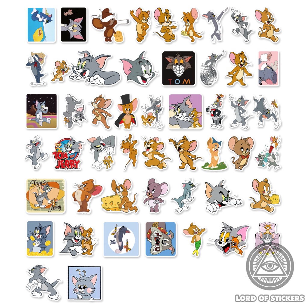 Set 50 Nhãn Dán Tom Và Jerry Sticker Hoạt Hình Cute Dễ Thương Trang Trí Mũ Nón Bảo Hiểm, Ván Trượt, Laptop, Vali, Guitar