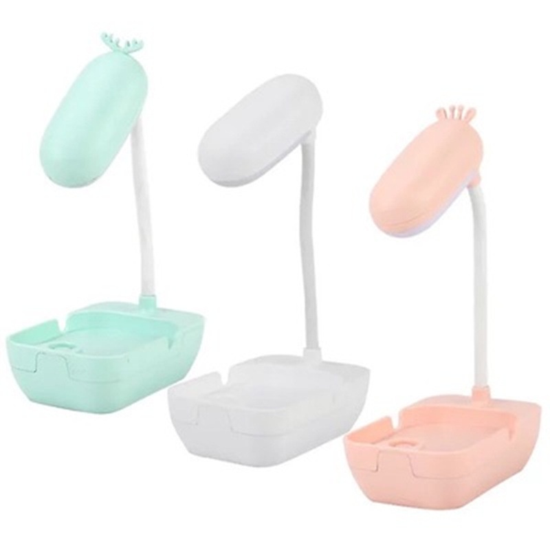 Đèn LED để bàn sạc điện bảo vệ mắt có khay đựng đồ và giá đỡ điện thoại xoay 360 độ hình mầm cây