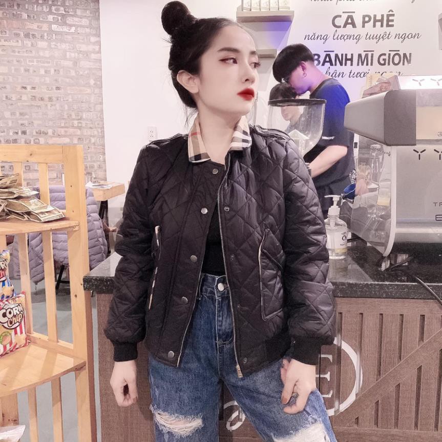 Áo Khoác Phao Nữ Quả Trám TEMA - Áo Khoác Phao Bomber Cổ Sen Lót Kẻ | BigBuy360 - bigbuy360.vn