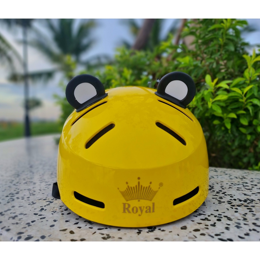 Combo Nón bảo hiểm Royal MD17 vàng bóng gắn tai gấu đen trắng dễ thương