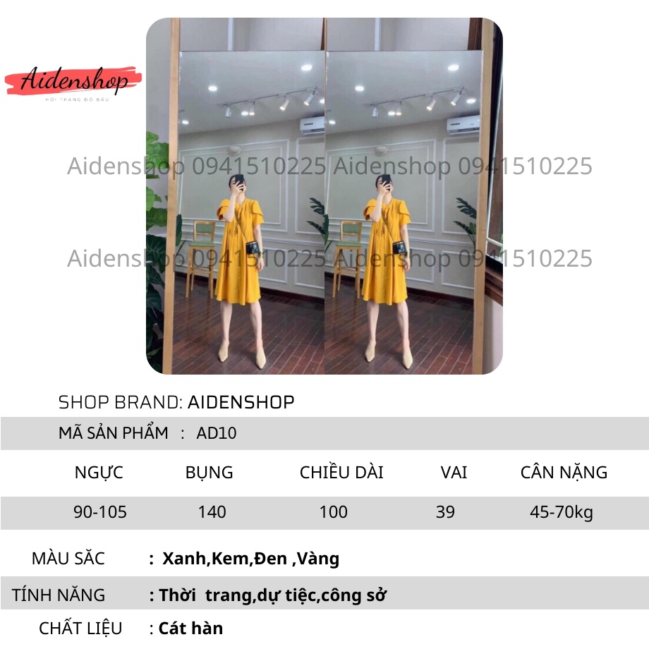 Váy bầu thời trang Aidenshop đầm bầu công sở mặc bầu và sau sinh chất lụa 45-70kg