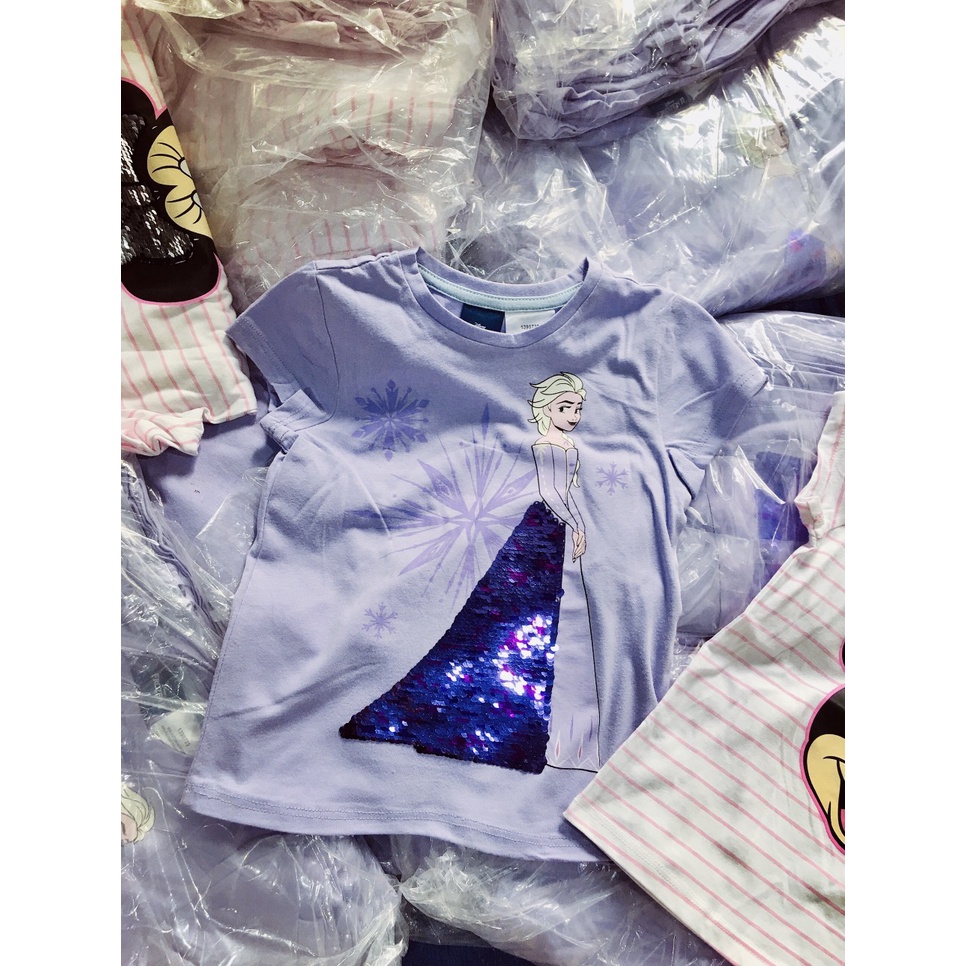 Áo ngắn tay kim sa lật bé gái Minie và Elsa 2-7T