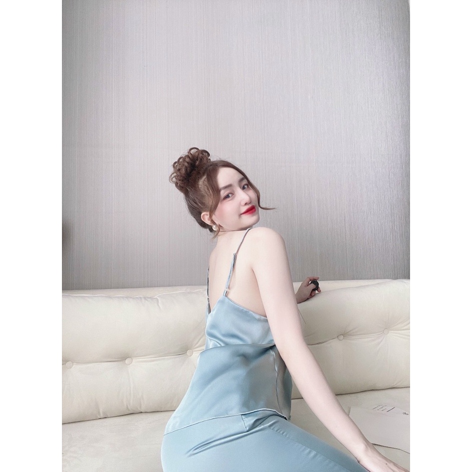 Đồ bộ nữ, bộ mặc nhà 2 dây chất lụa phối quần satin, chất vải mát, ít nhăn, kiểu dáng dễ thương cho phái nữ | BigBuy360 - bigbuy360.vn