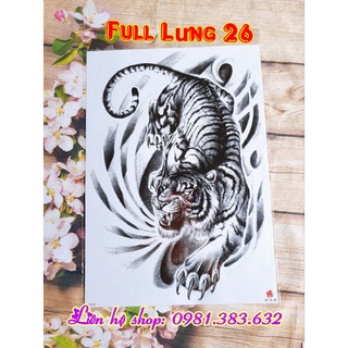 Hình xăm dán tatoo, hình xăm dán kín lưng con hổ cho nam kích thước 34x48cm