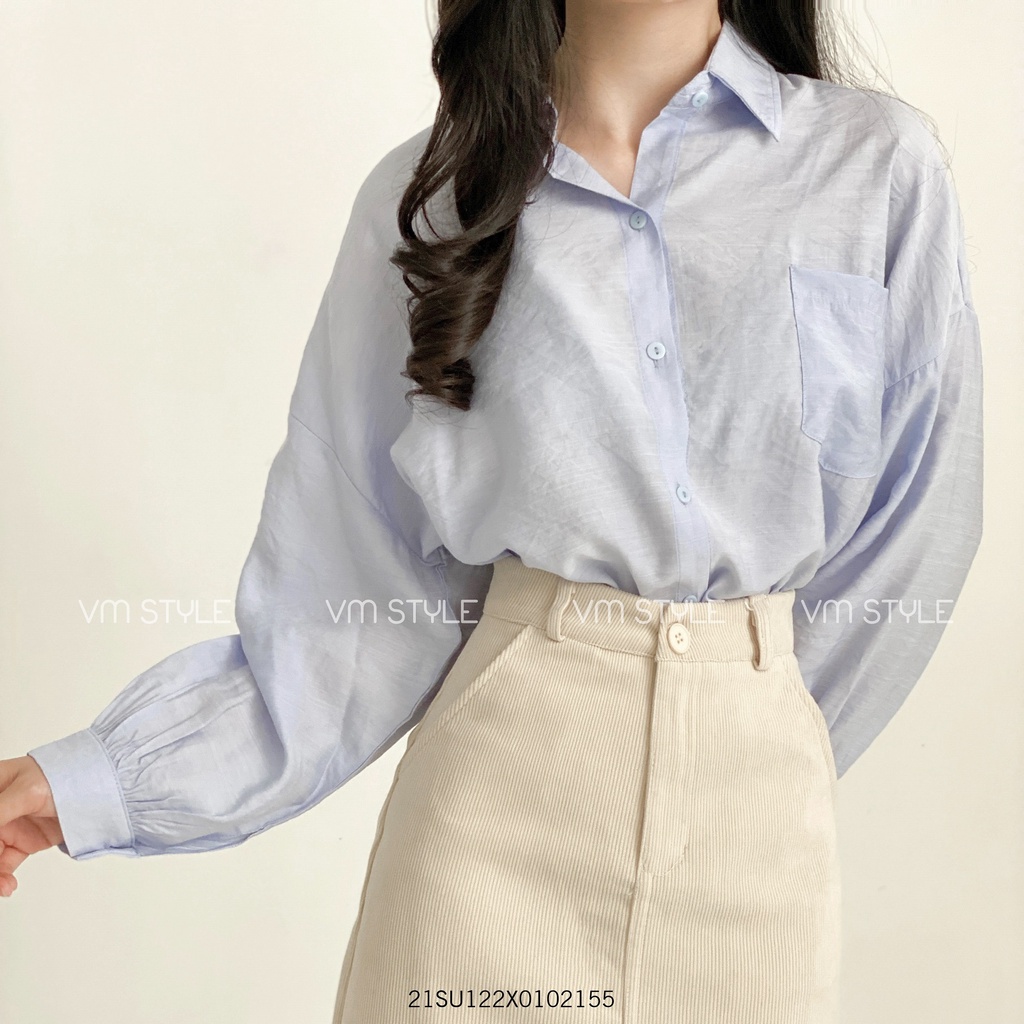 Áo sơ mi tay dài bo tay túi ngực, áo công sở thời trang ulzzang Hàn Quốc VM Shop 21SU122X0102