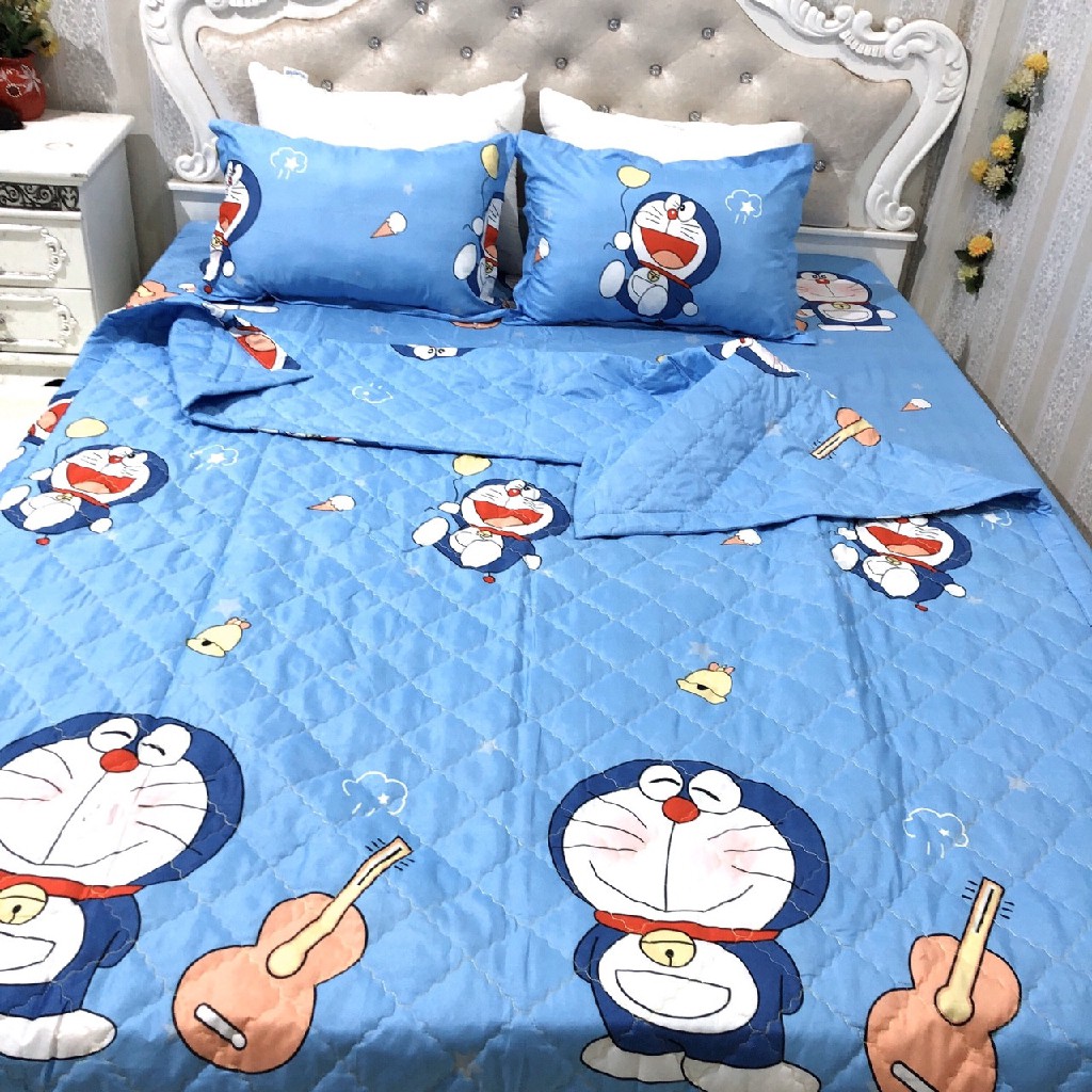 [RẺ VÔ ĐỊCH] Chăn Hè Trần Bông 3 Lớp Vải Cotton Poly DOREMON ĐÁNH ĐÀN